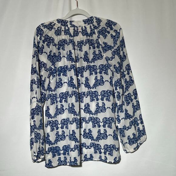 Lilly Pulitzer Elephant Long Sleeve Elsa Top Blue White Womens Size Small - Picture 7 of 11